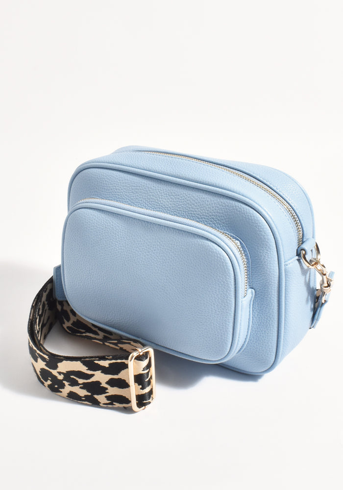 ADORNE PEPPER LEOPARD WEBBING POCKET CROSSBODY BAG - BLUE