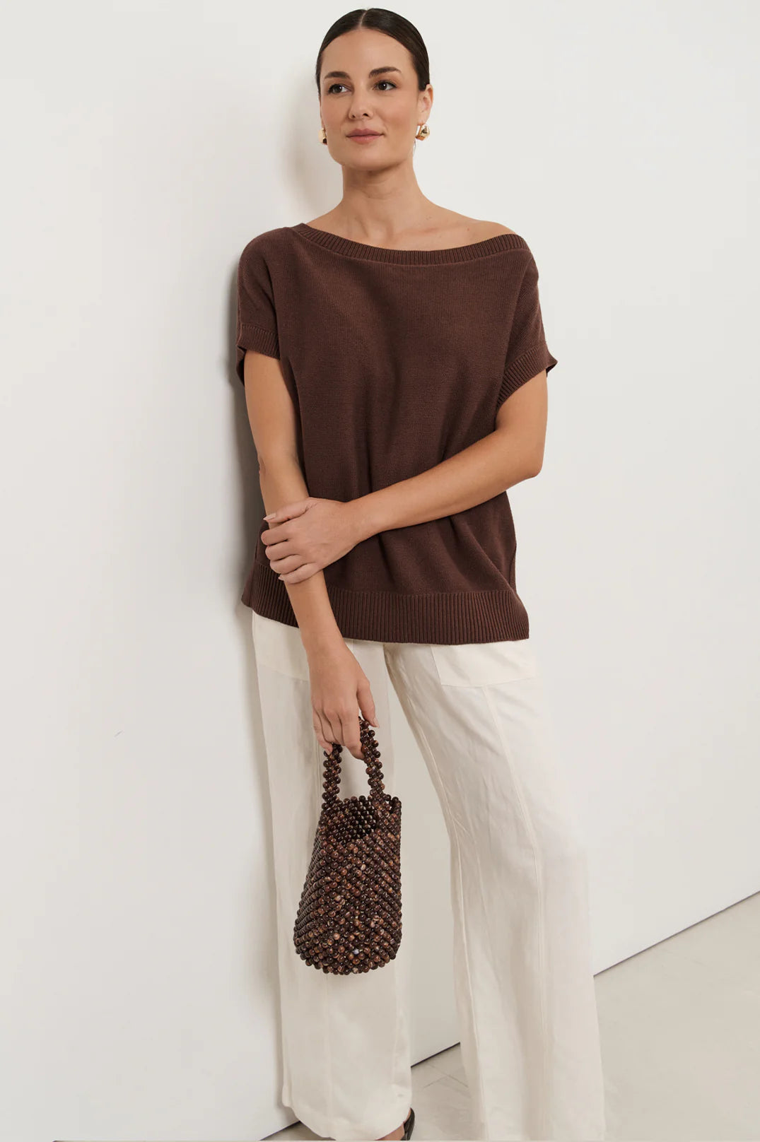 ADORNE MARBLE BEAD MINI BAG - CHOCOLATE