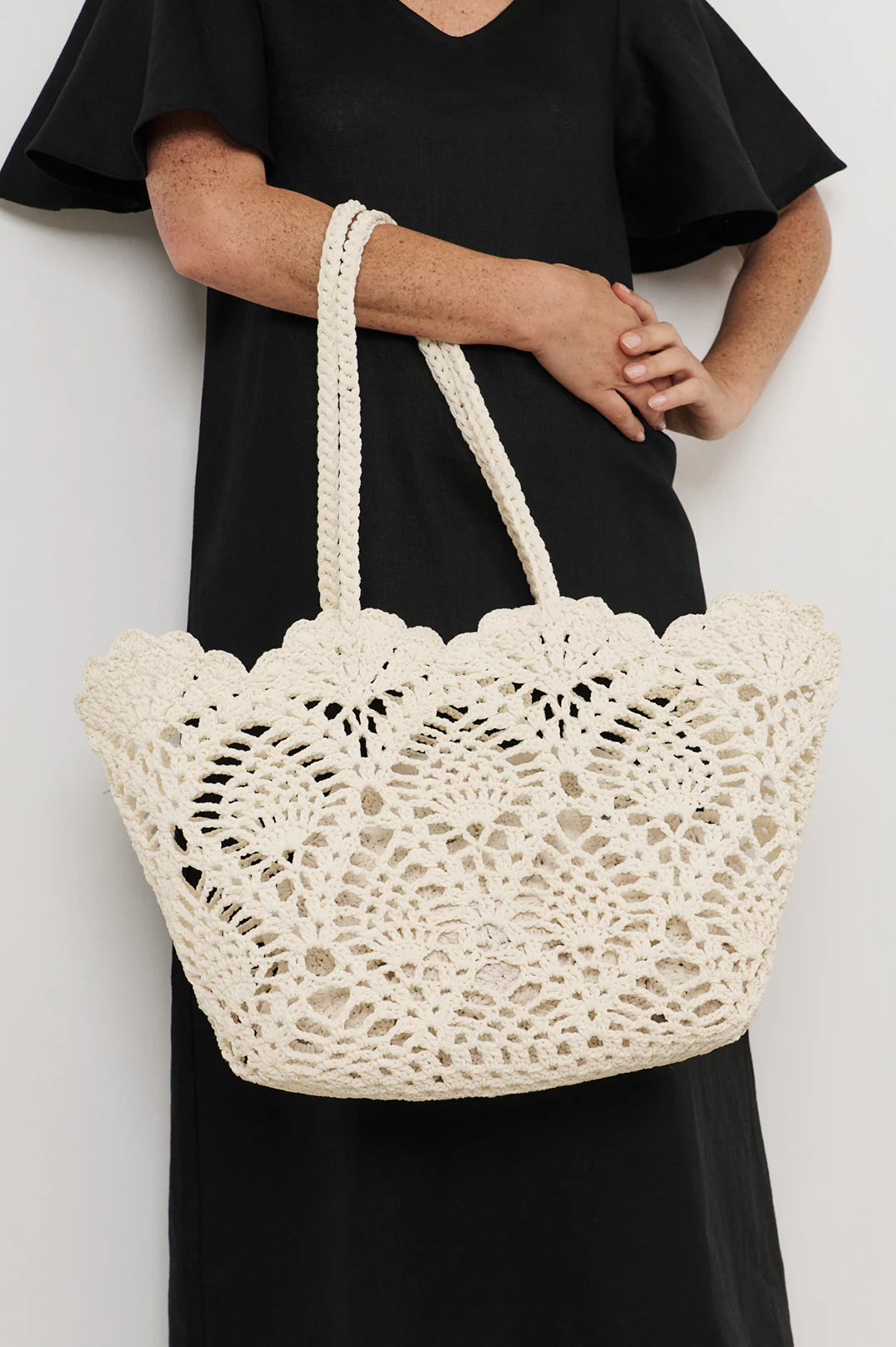 ADORNE PATTERNED WEAVE BASKET TOTE - IVORY