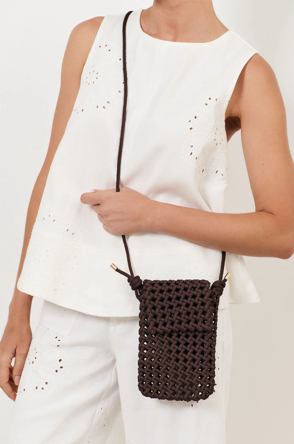 ADORNE WOVEN SATIN MINI CROSSBODY BAG - CHOCOLATE