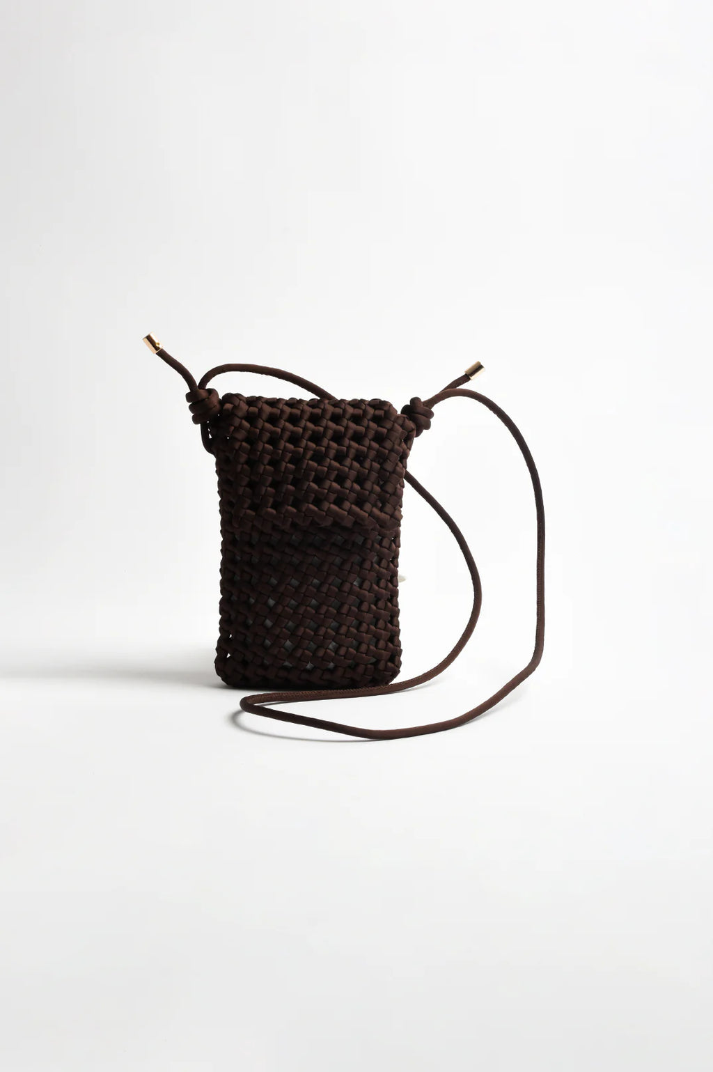 ADORNE WOVEN SATIN MINI CROSSBODY BAG - CHOCOLATE