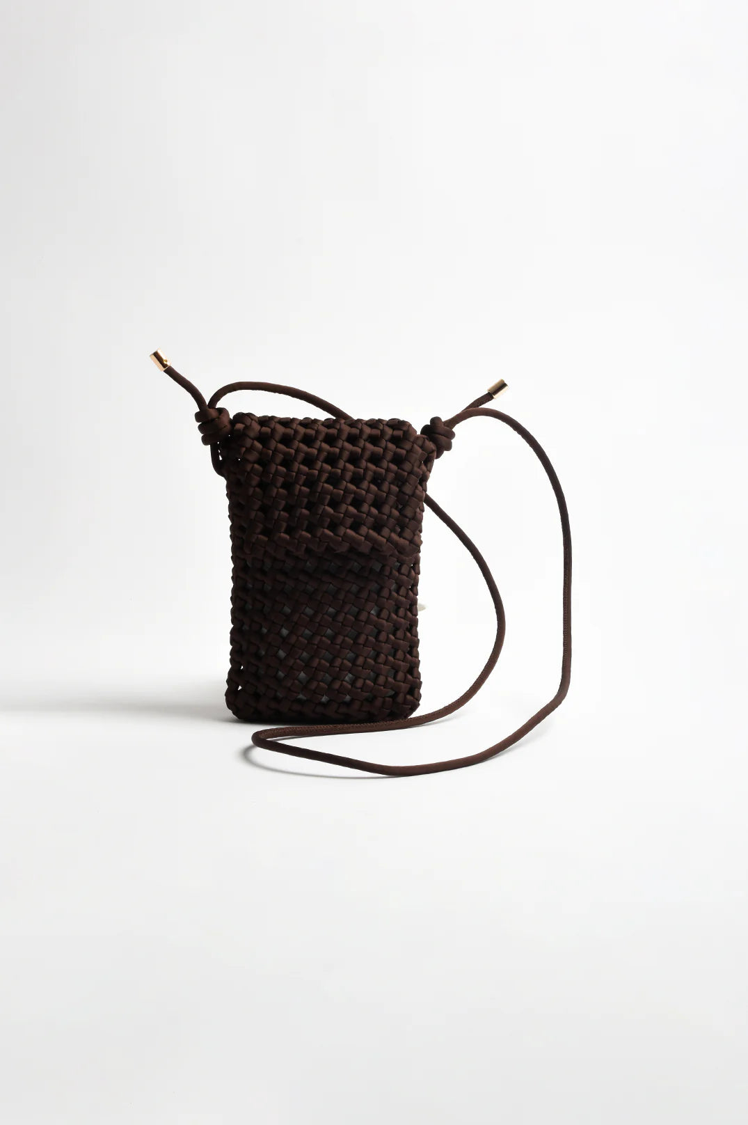 ADORNE WOVEN SATIN MINI CROSSBODY BAG - CHOCOLATE