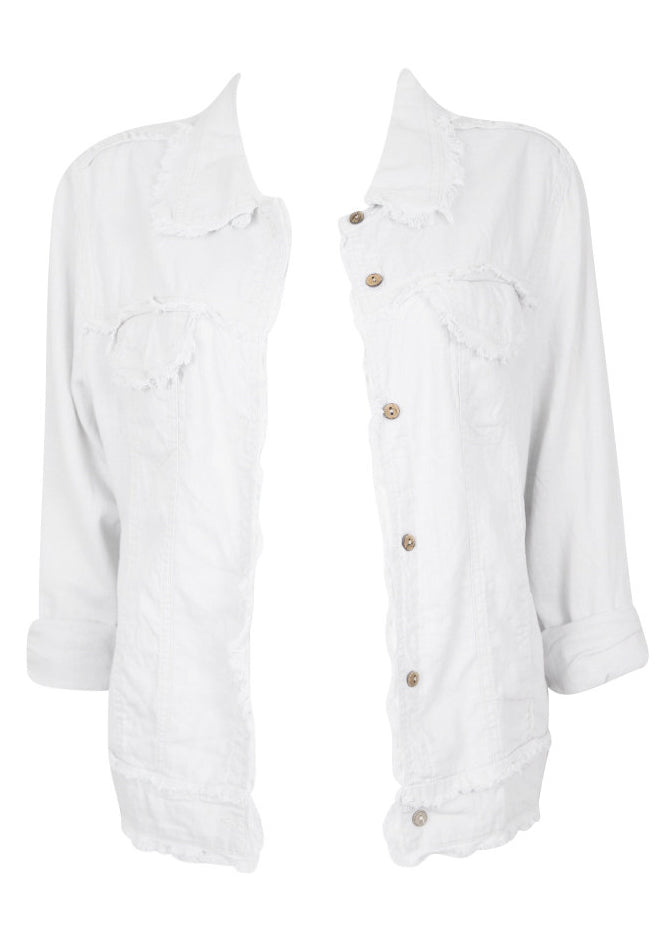 Load image into Gallery viewer, JULIA FRAY EDGE LINEN JACKET - WHITE