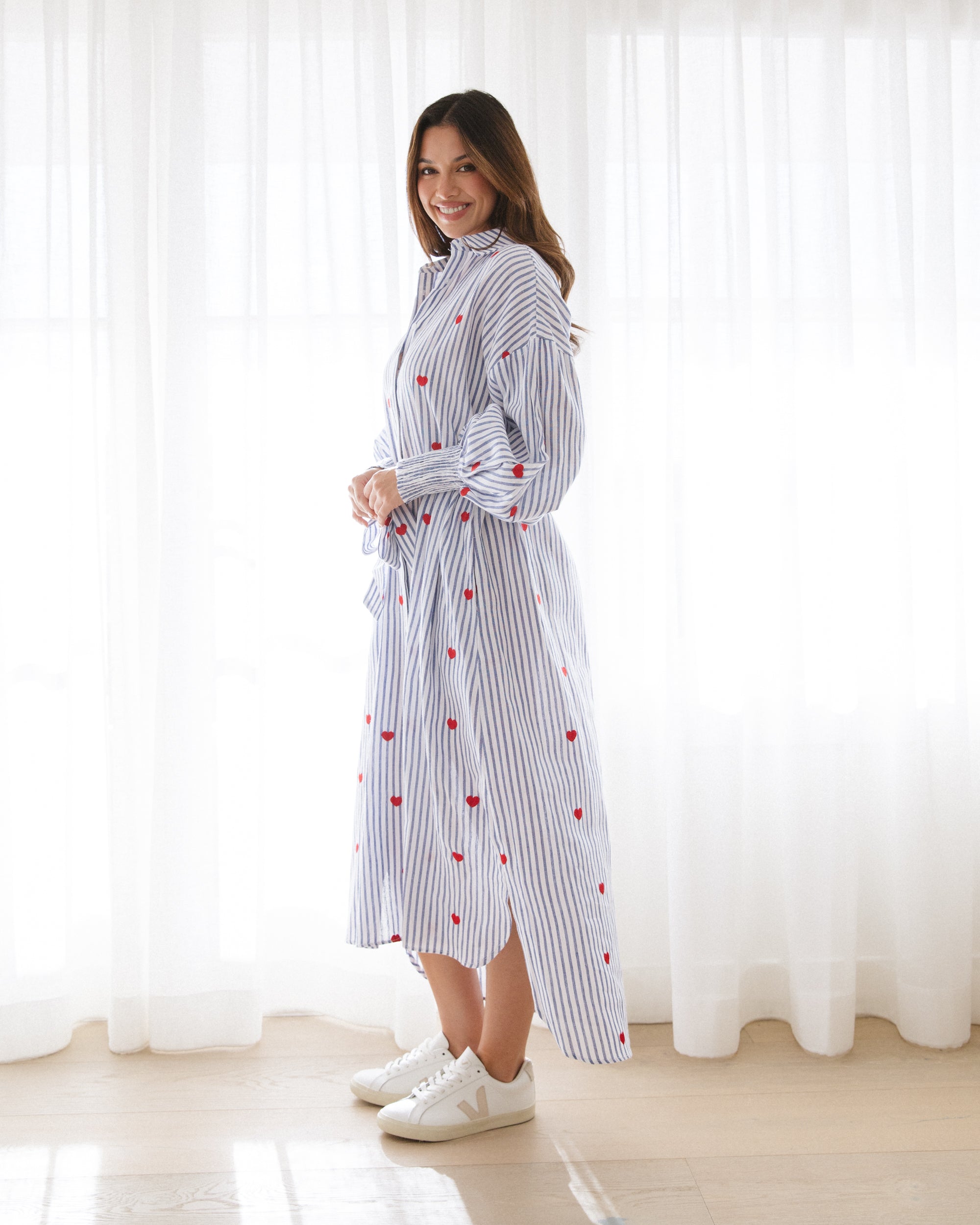 CASSIA A LINE SHIRTDRESS - BLUE STRIPE