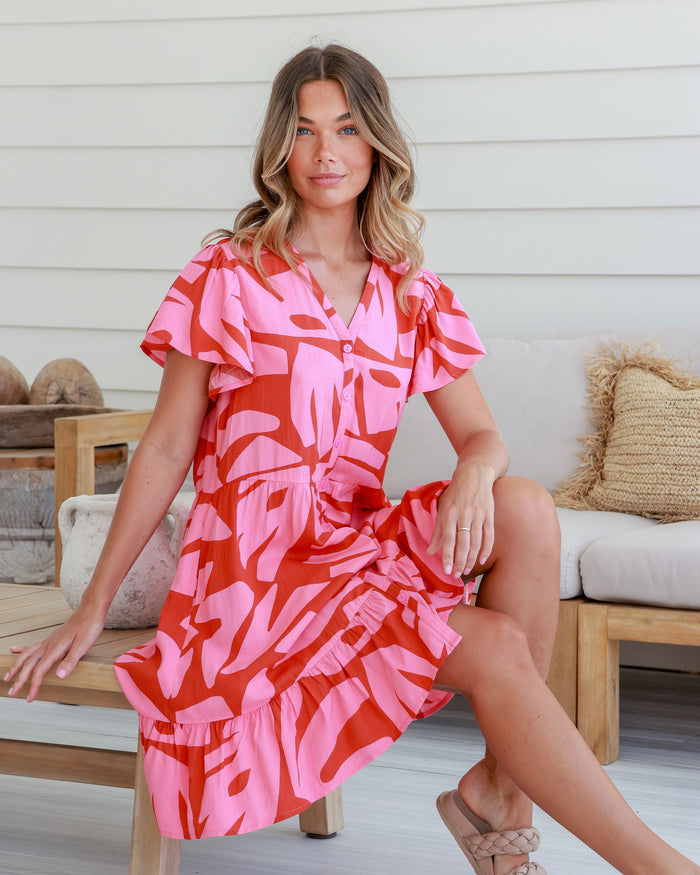 Load image into Gallery viewer, DELILAH MINI DRESS - ORANGE AND PINK PRINT