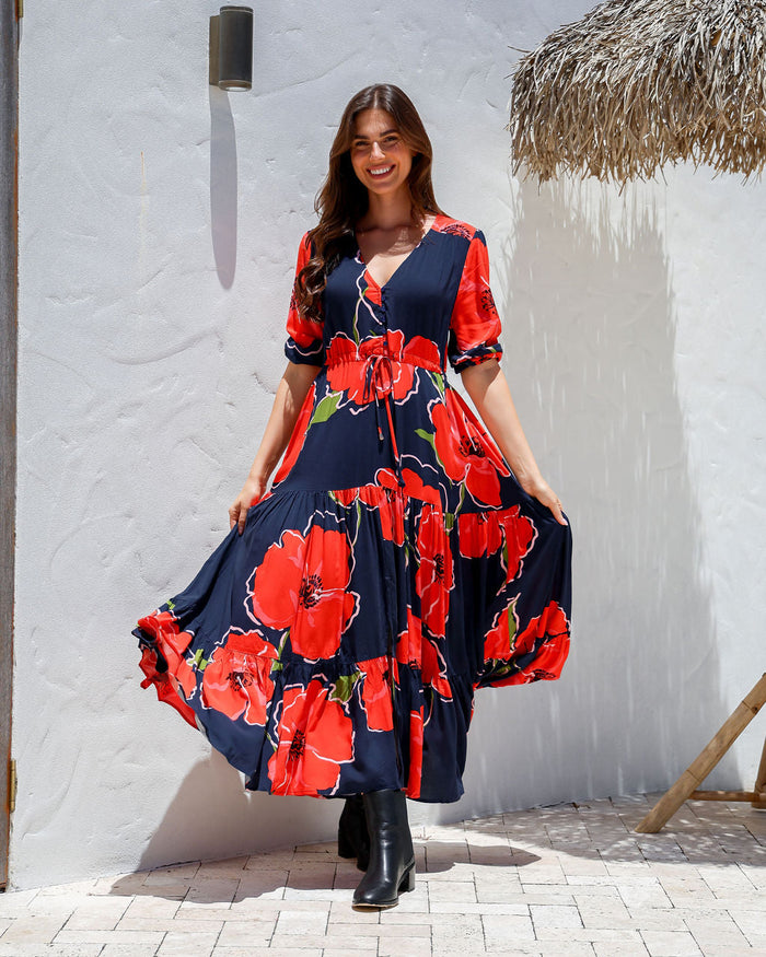 Load image into Gallery viewer, REMI MAXI DRESS - NAVY FLORAL