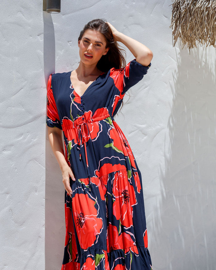 Load image into Gallery viewer, REMI MAXI DRESS - NAVY FLORAL