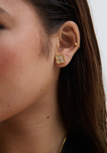 CLOVER EMBELLISHED 18K GOLD PLATED EARRINGS