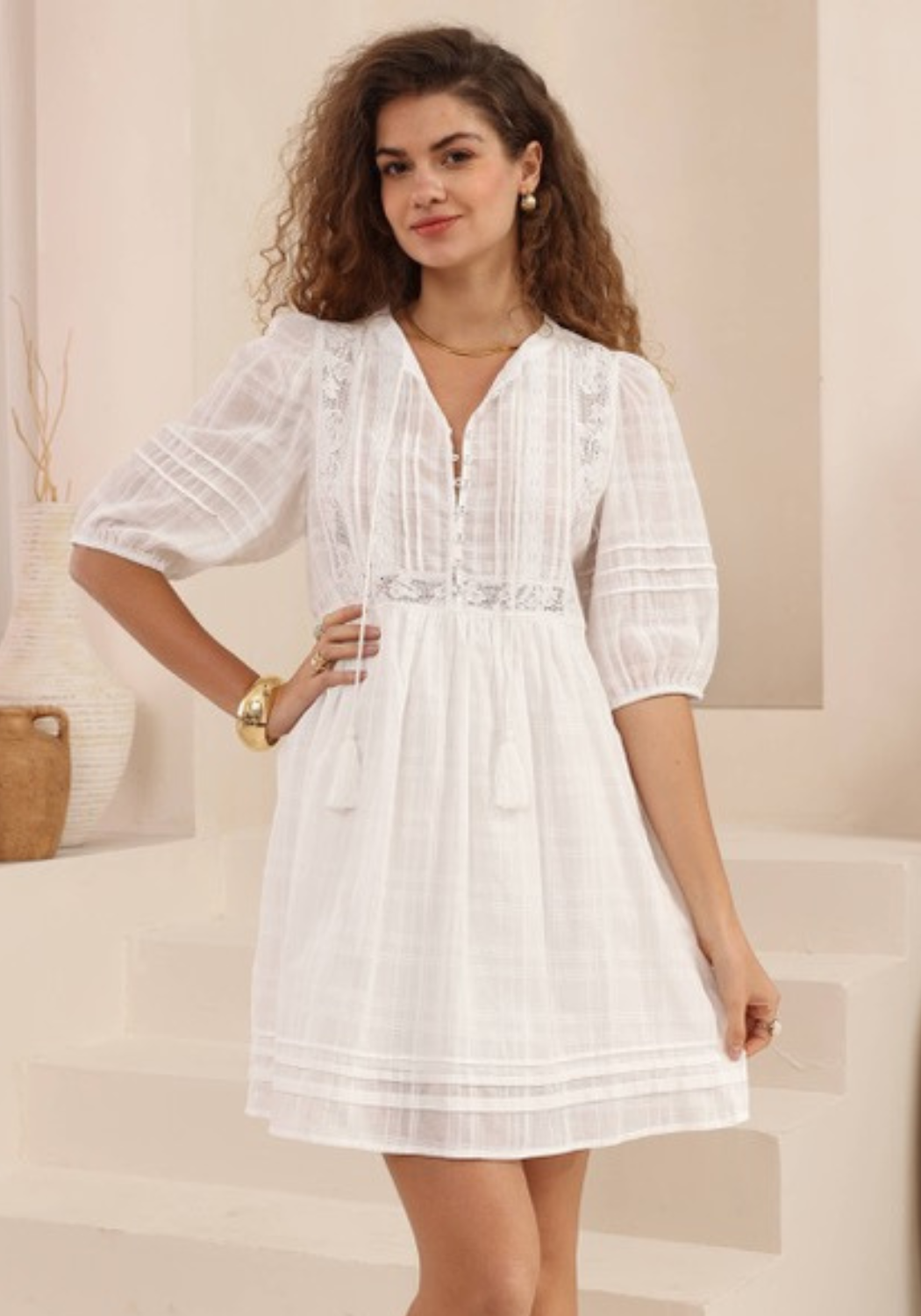 CILLA COTTON MINI DRESS - WHITE