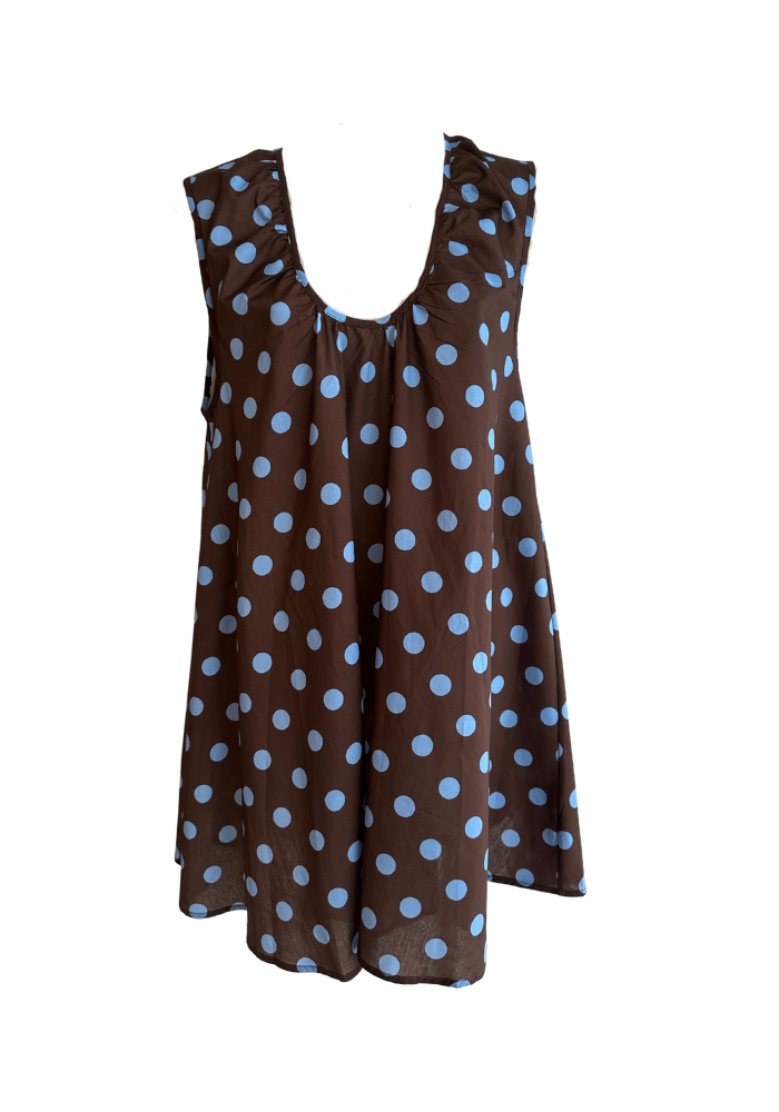 ZIVA A LINE MINI DRESS - BLUE & CHOC SPOT