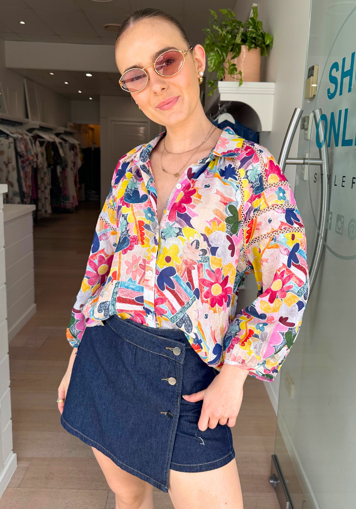 SALLY BUTTON THROUGH SHIRT - MULTI FLORAL