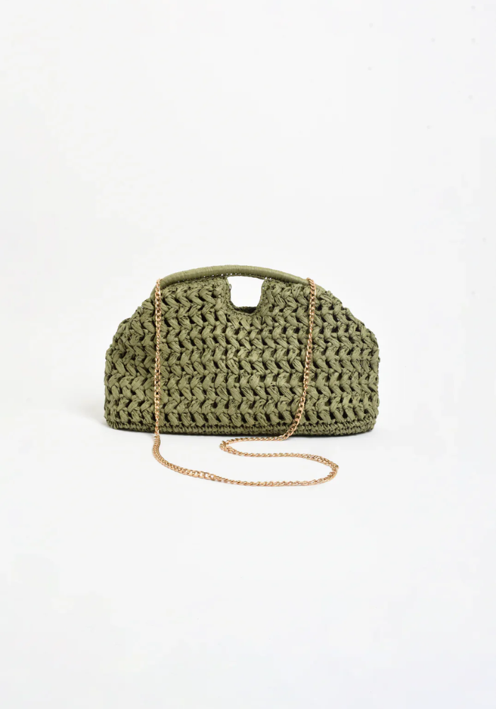 ADORNE OPEN HANDLE PAPER WEAVE CLUTCH - KHAKI