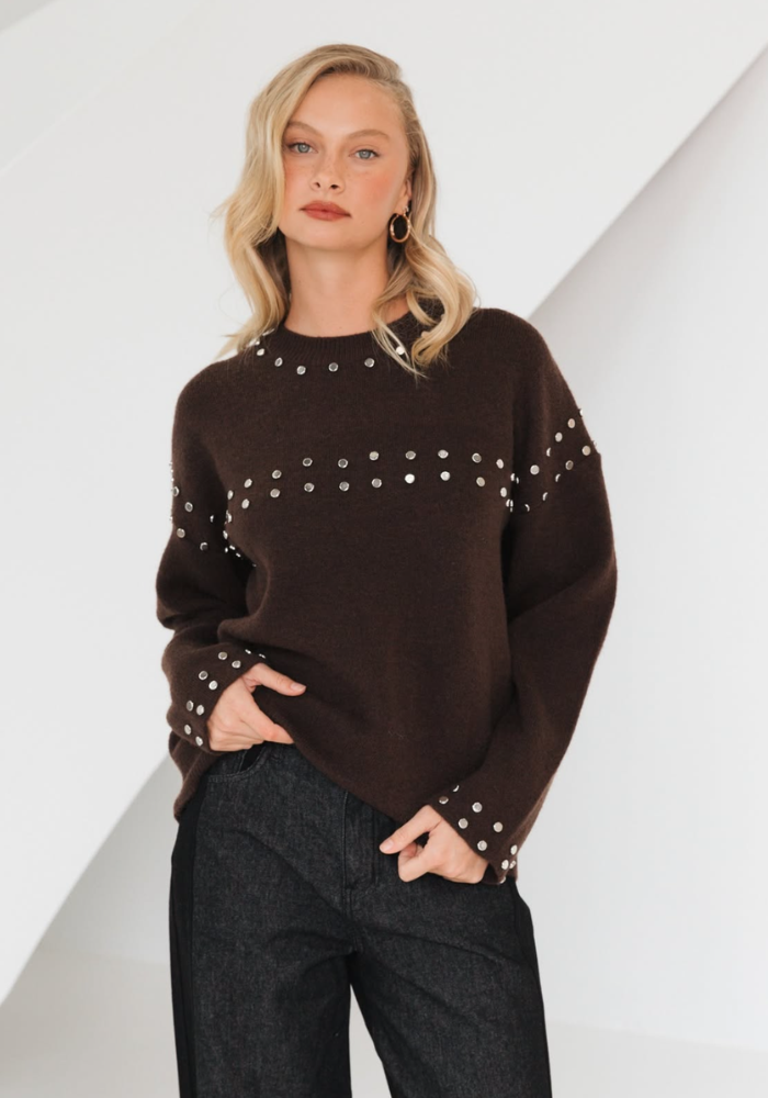 MARA STUD DETAIL KNIT - CHOCOLATE