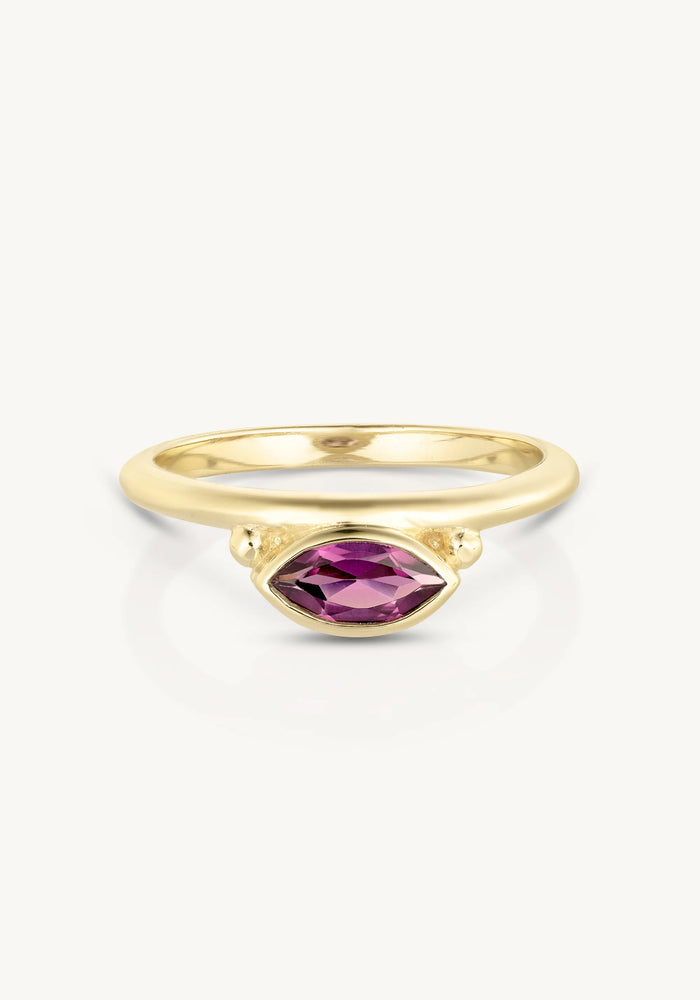 TONI MAY NYRA MARQUISE RHODOLITE STACKER RING - GOLD