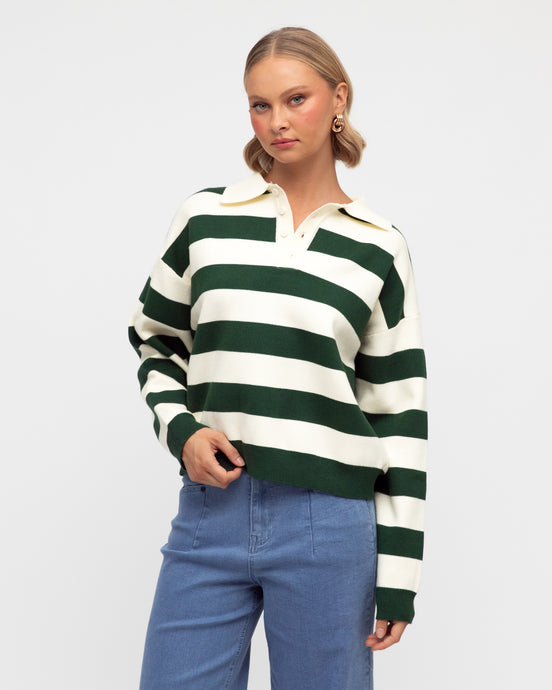 COLLARED RUGBY JERSEY - GREEN & CREAM