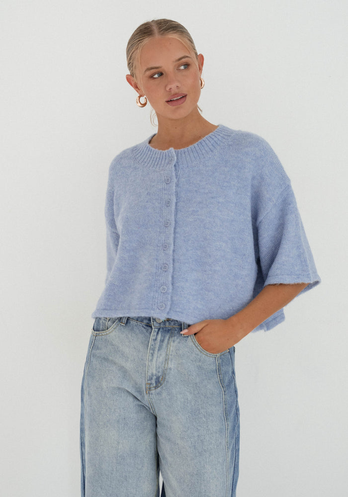 DAISY CROPPED CARDIGAN - BLUE