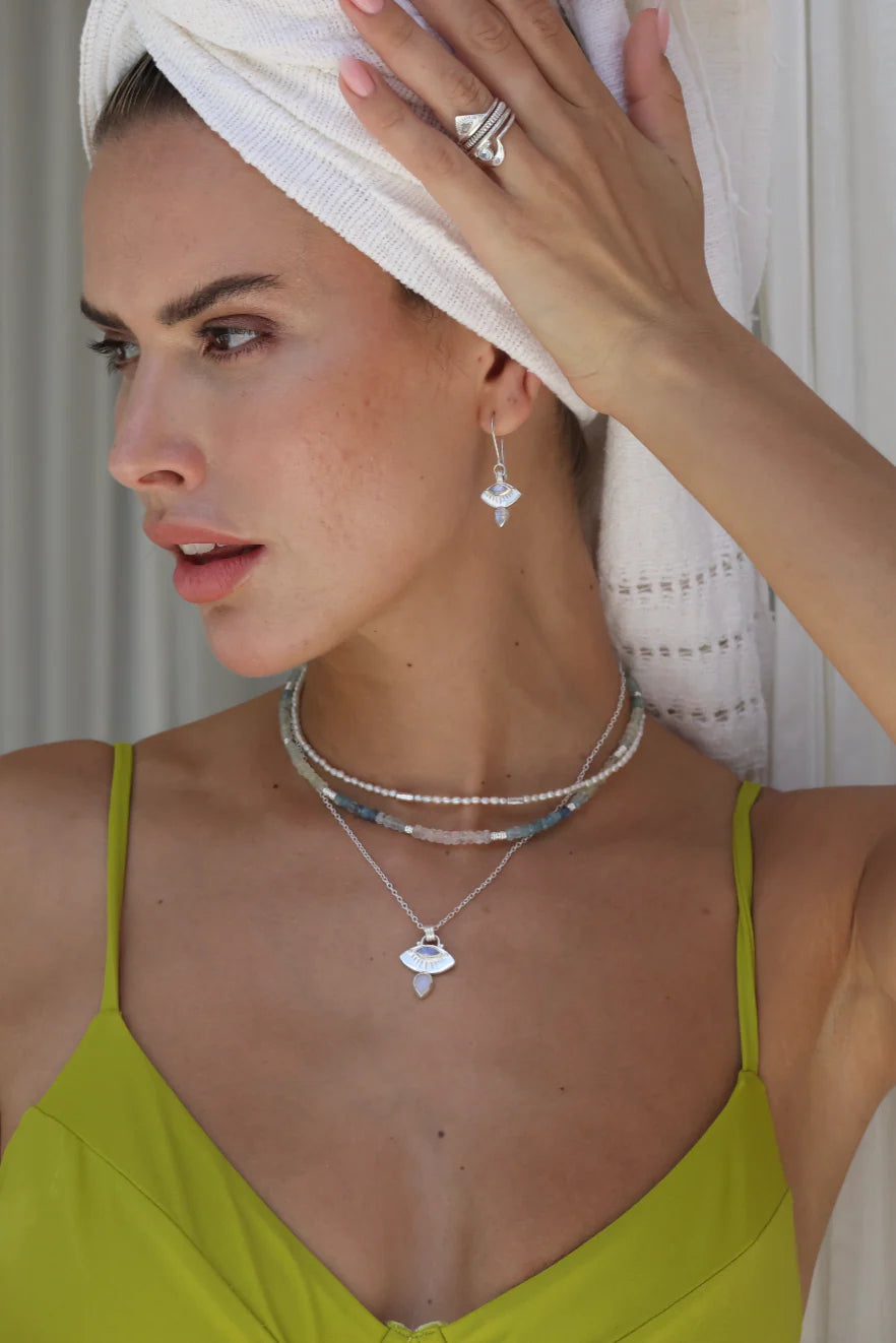 TONI MAY AQUAMARINE BEADED NECKLACE - SILVER