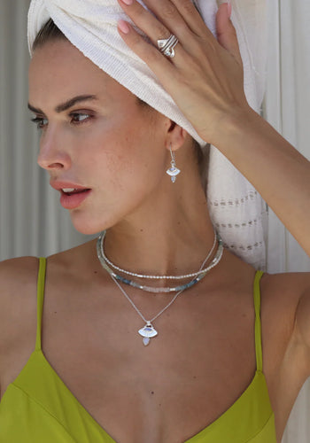 TONI MAY AQUAMARINE BEADED NECKLACE - SILVER