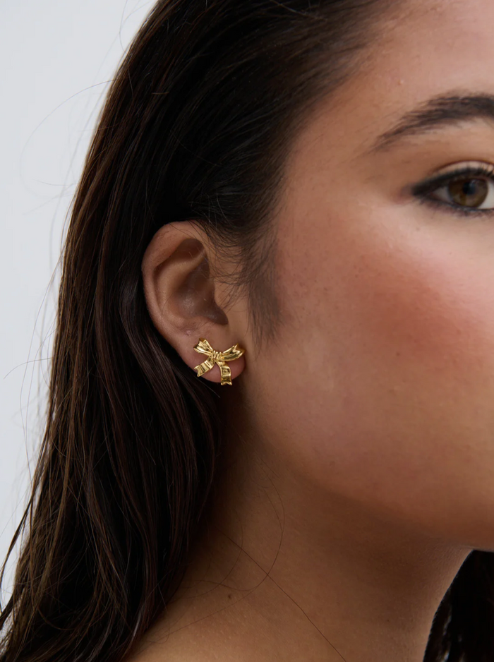 Load image into Gallery viewer, BOW STUD 18K GOLD PLATED EARRINGS