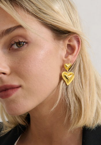 DOUBLE HEART 18K GOLD PLATED EARRINGS