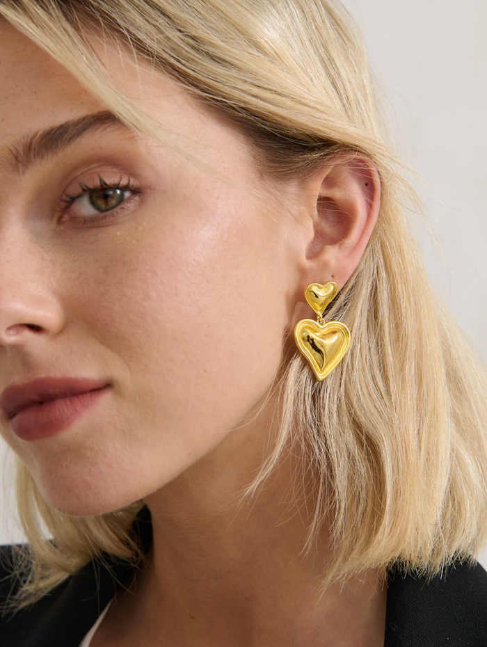 Load image into Gallery viewer, DOUBLE HEART 18K GOLD PLATED EARRINGS