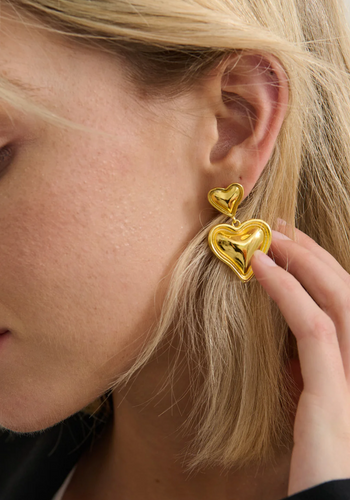 DOUBLE HEART 18K GOLD PLATED EARRINGS