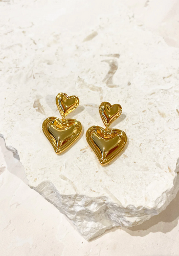 DOUBLE HEART 18K GOLD PLATED EARRINGS