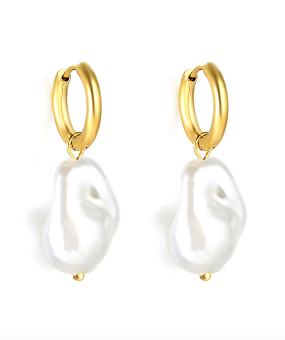 IRREGULAR SHAPE FAUX PEARL EARRING - GOLD