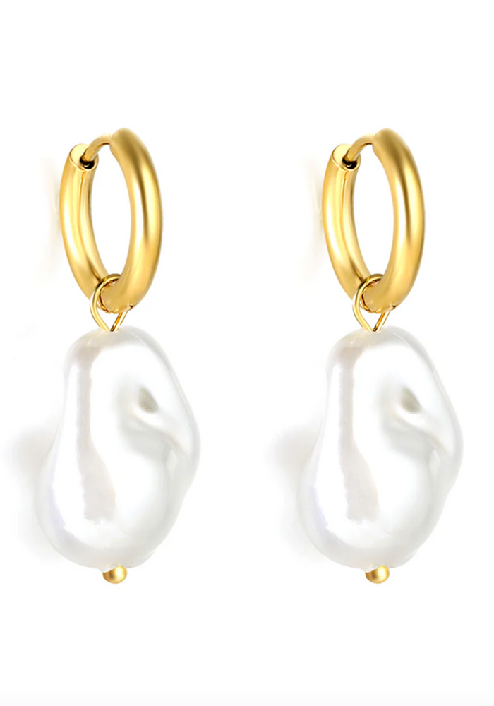 IRREGULAR SHAPE FAUX PEARL EARRING - GOLD