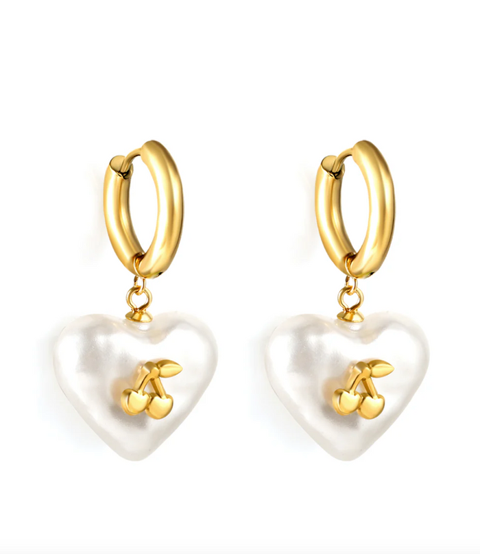 Load image into Gallery viewer, PEARL CHERRY STUD EARRING - GOLD