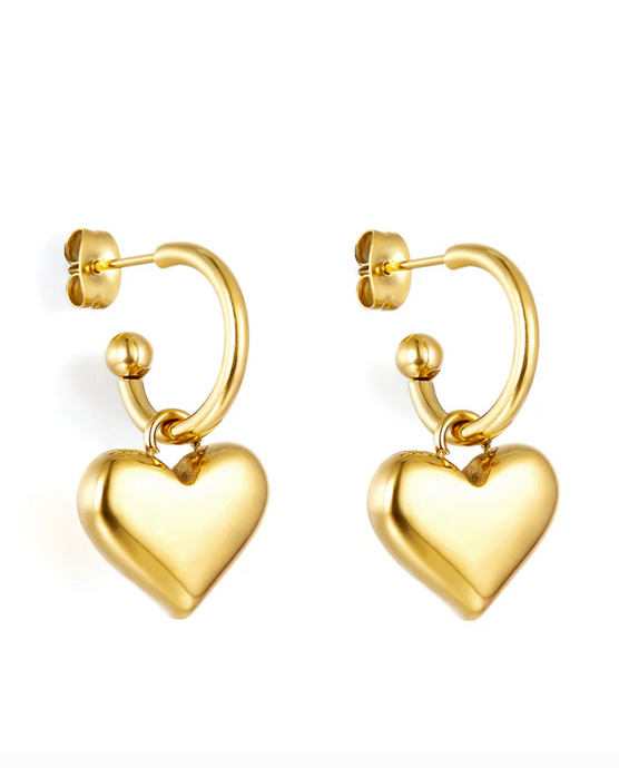 HOOPS WITH HEART CHARM - GOLD