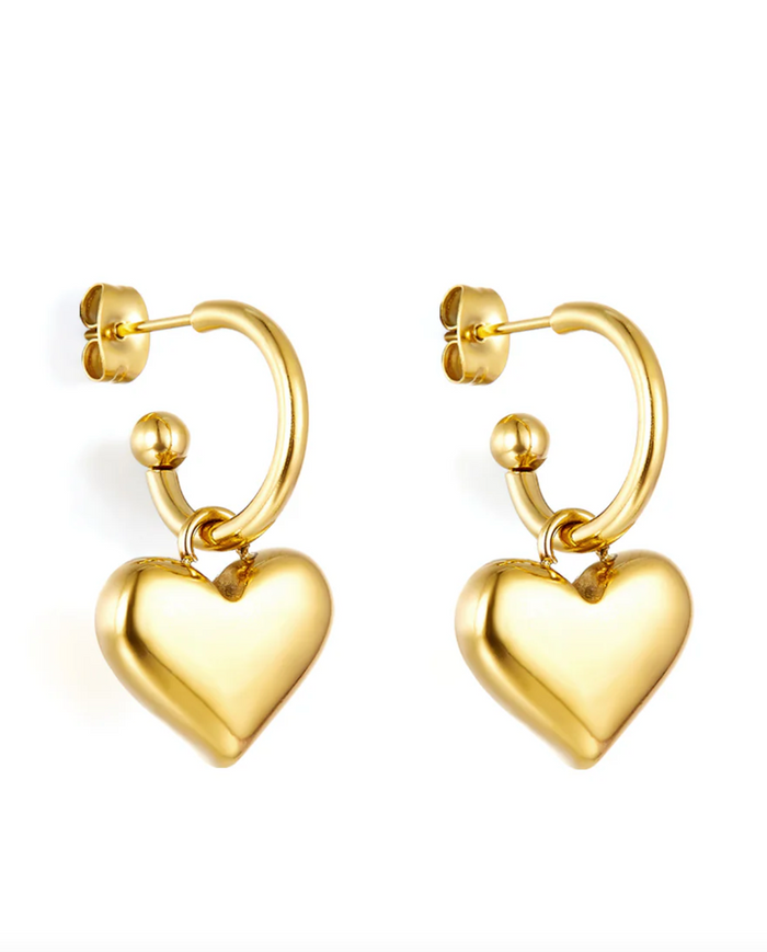 Load image into Gallery viewer, HOOPS WITH HEART CHARM - GOLD