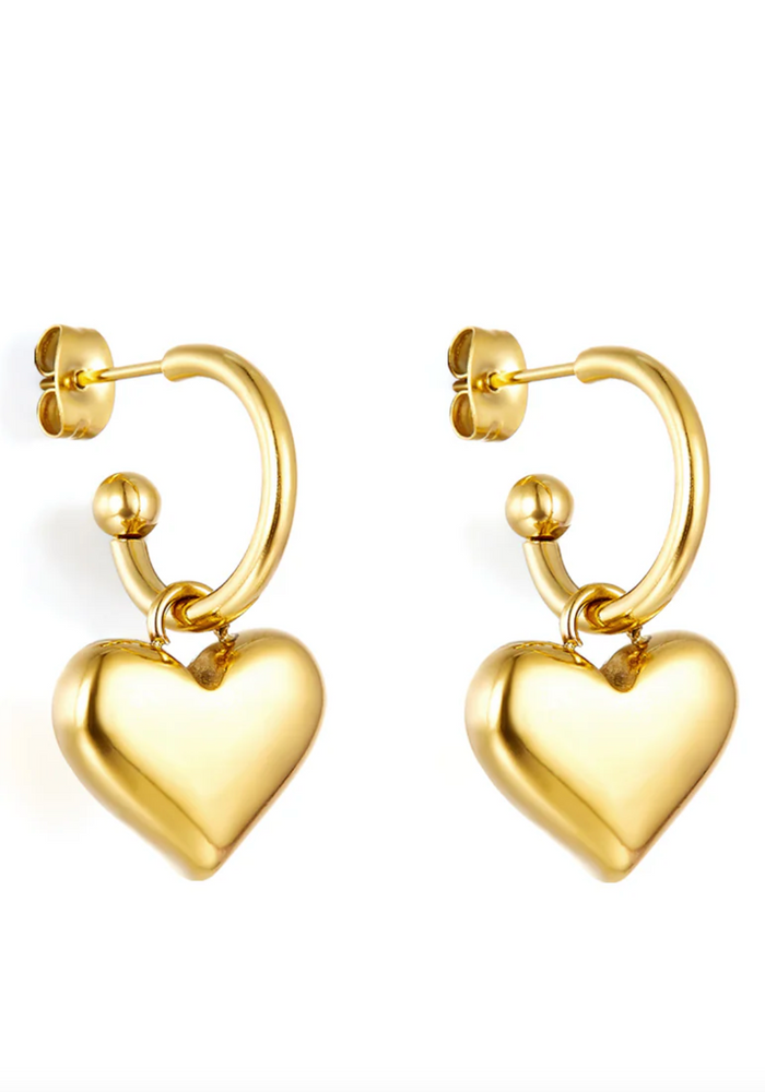 HOOPS WITH HEART CHARM - GOLD