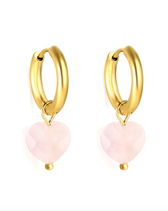 HOOPS WITH PINK STONE CHARM