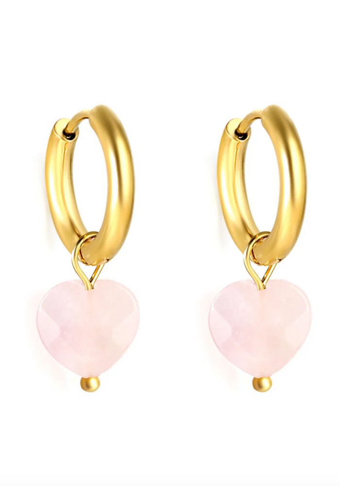 HOOPS WITH PINK STONE CHARM