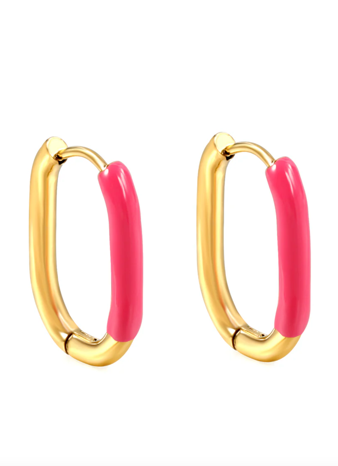 OVAL HOOP WITH ENAMEL INSERT - PINK