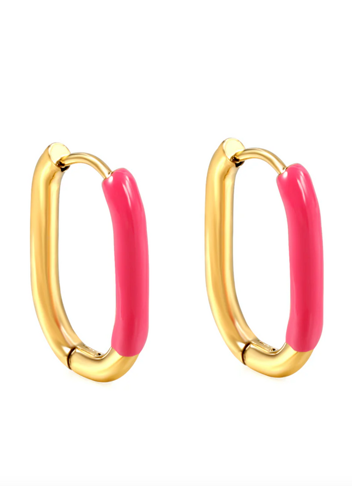 Load image into Gallery viewer, OVAL HOOP WITH ENAMEL INSERT - PINK