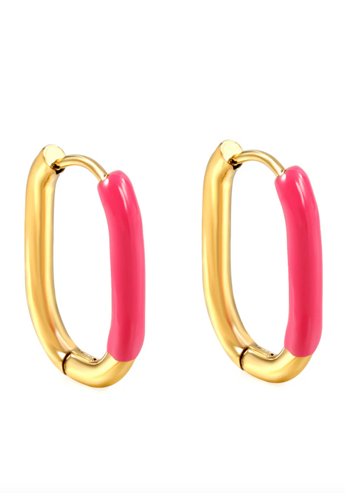 OVAL HOOP WITH ENAMEL INSERT - PINK