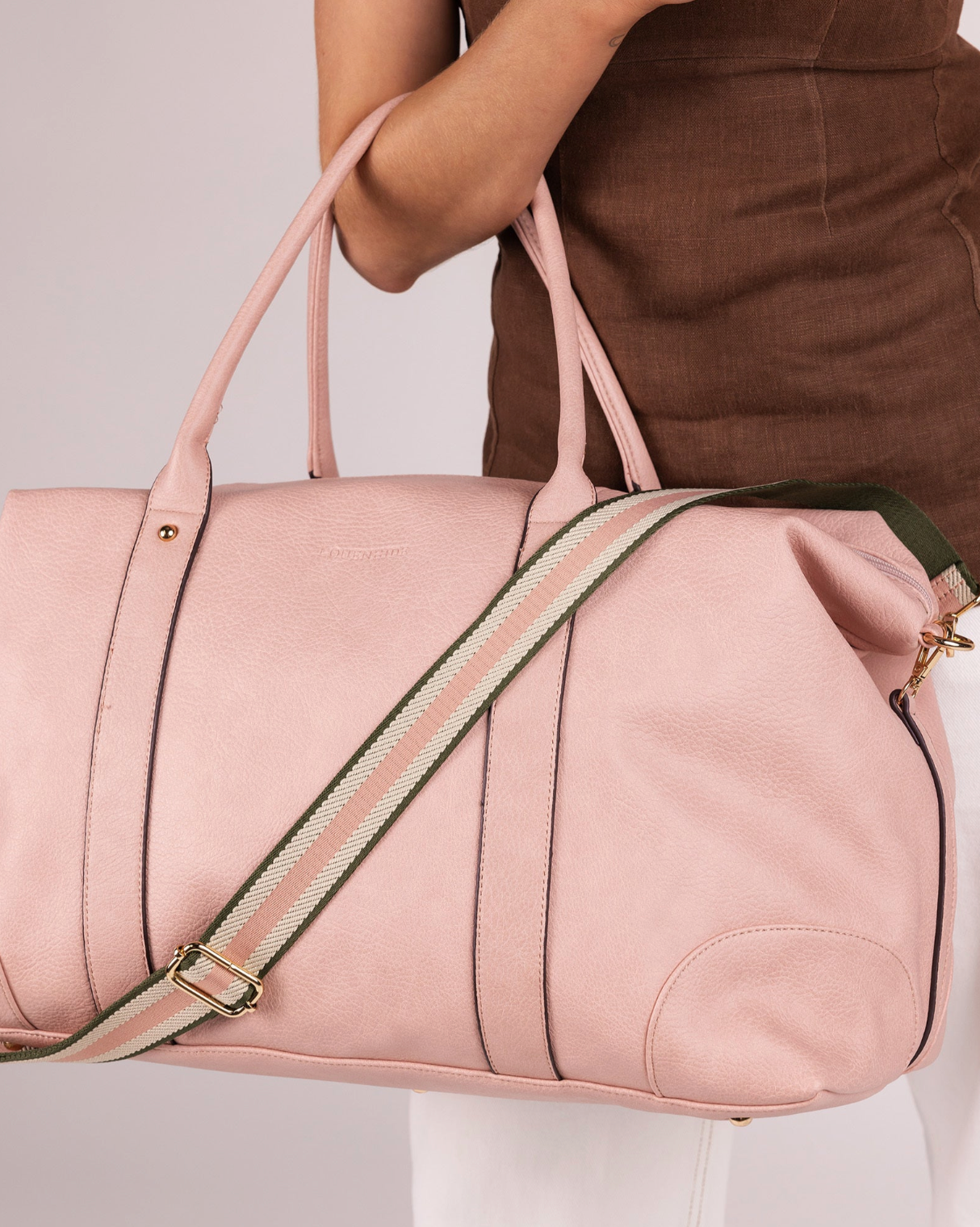 LOUENHIDE ALEXIS STRIPE WEEKENDER TRAVEL BAG - BLUSH