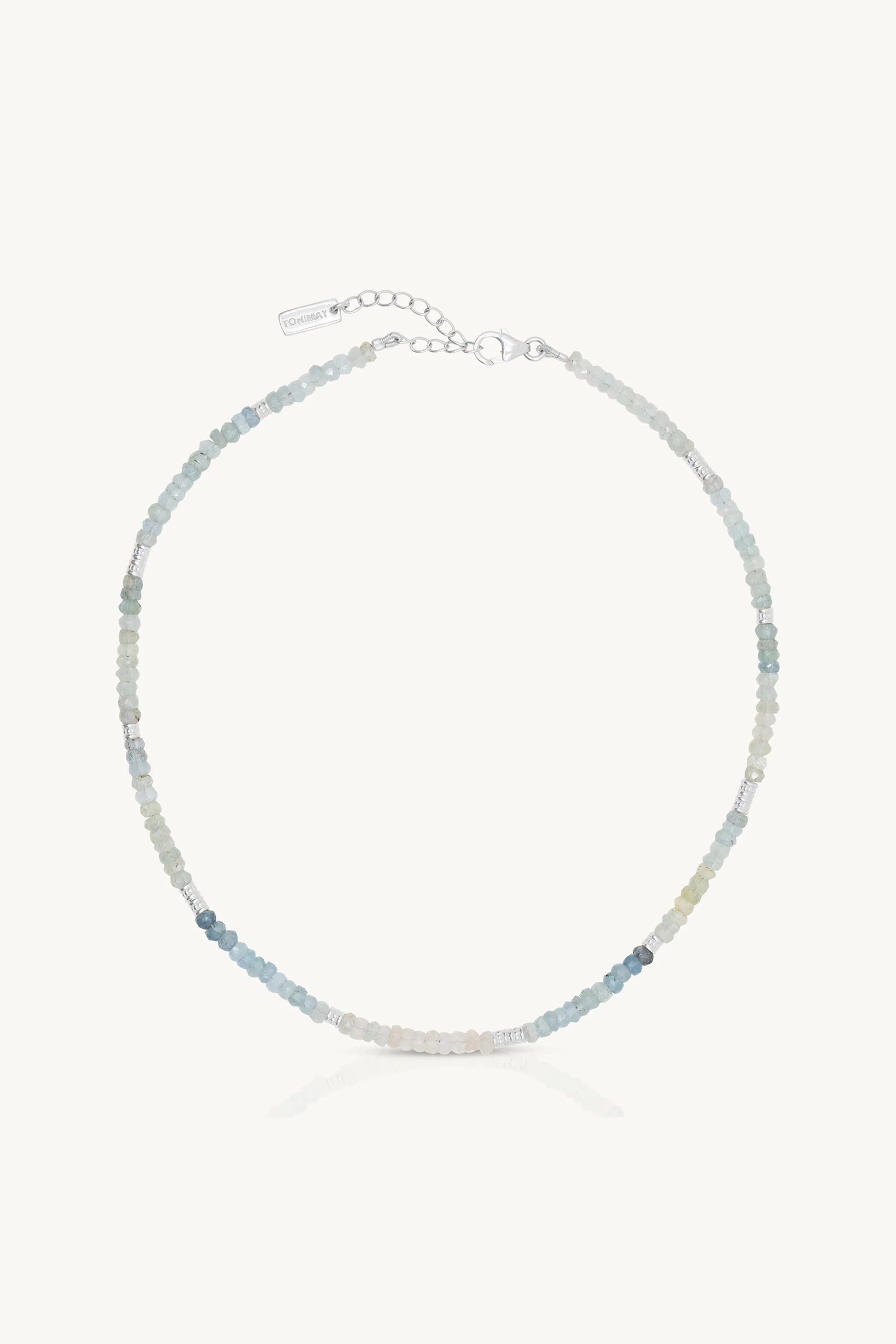 TONI MAY AQUAMARINE BEADED NECKLACE - SILVER