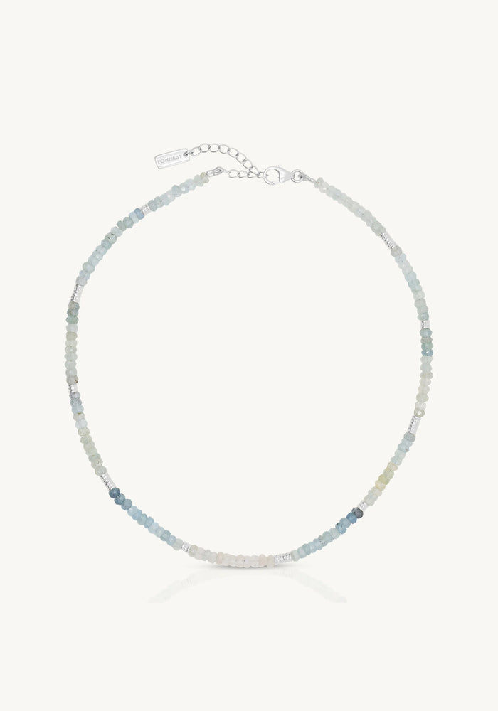 TONI MAY AQUAMARINE BEADED NECKLACE - SILVER