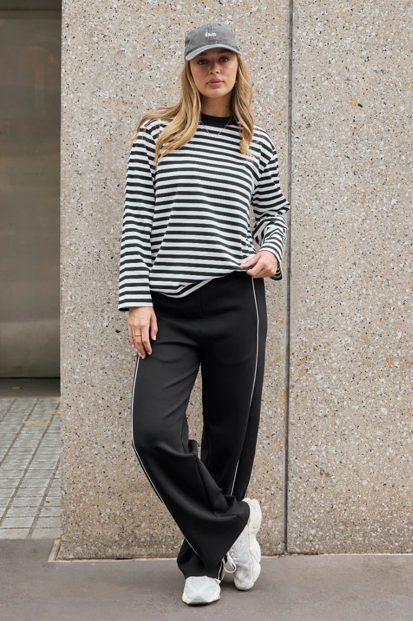 FEATHER + NOISE CARTER LONG SLEEVE TEE - BLACK/WHITE