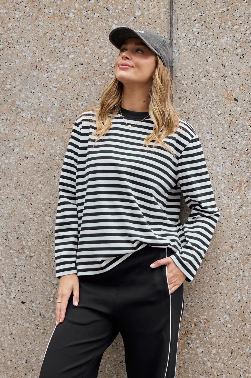 FEATHER + NOISE CARTER LONG SLEEVE TEE - BLACK/WHITE