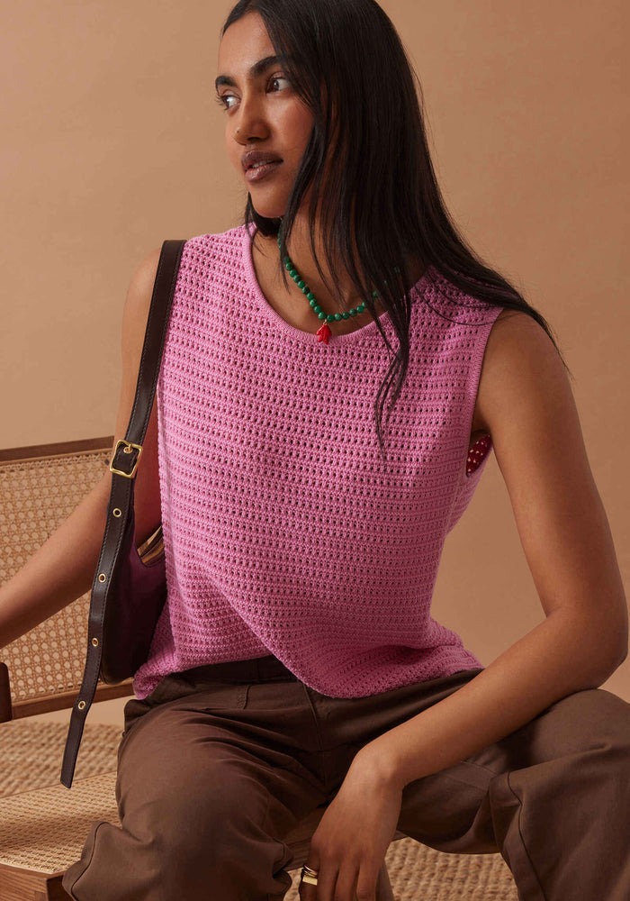 CERES LIFE MARGOT MESH KNIT TANK - HIBISCUS PINK