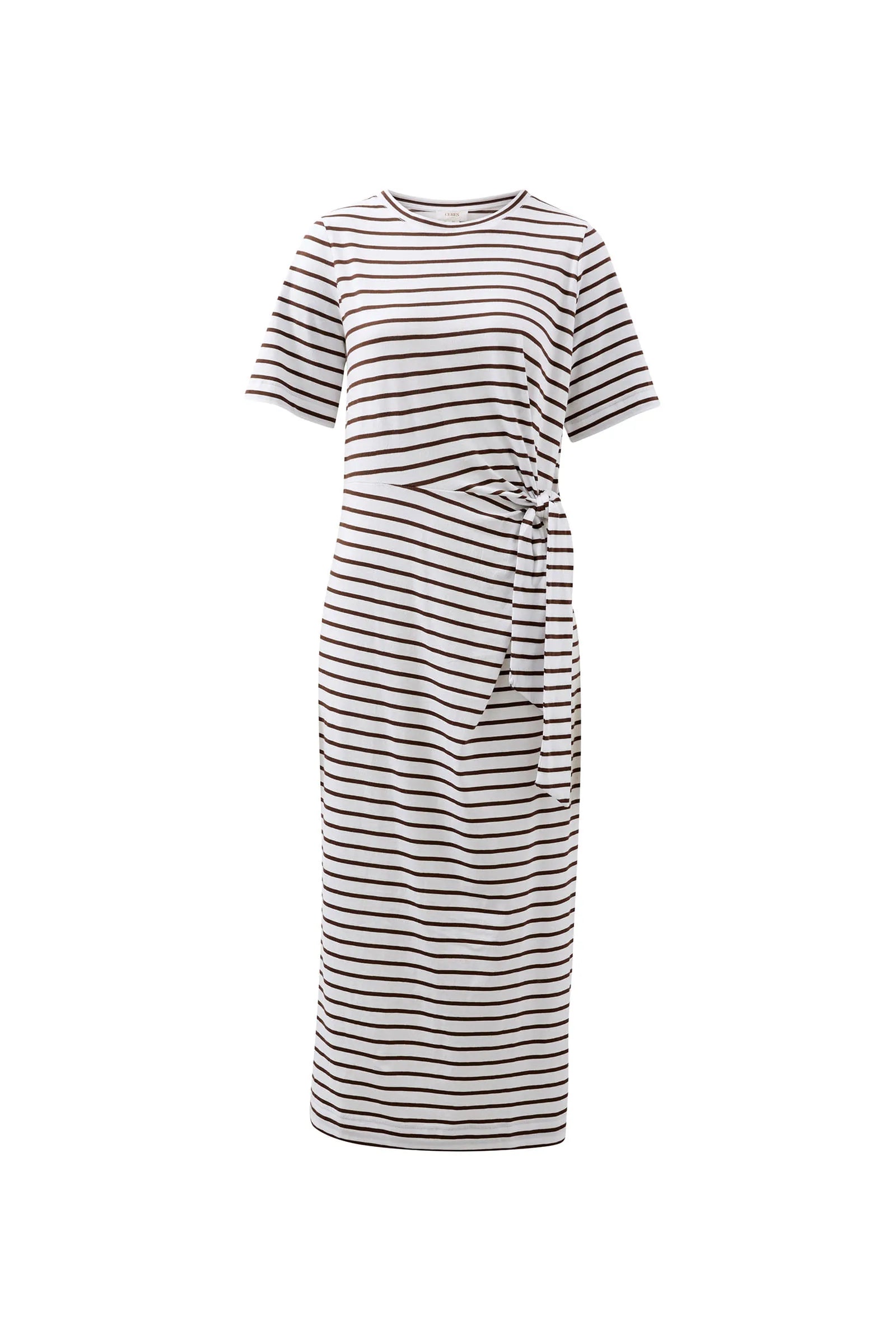 CERES LIFE ALLORA TIE MIDI TEE DRESS - CHOC STRIPE