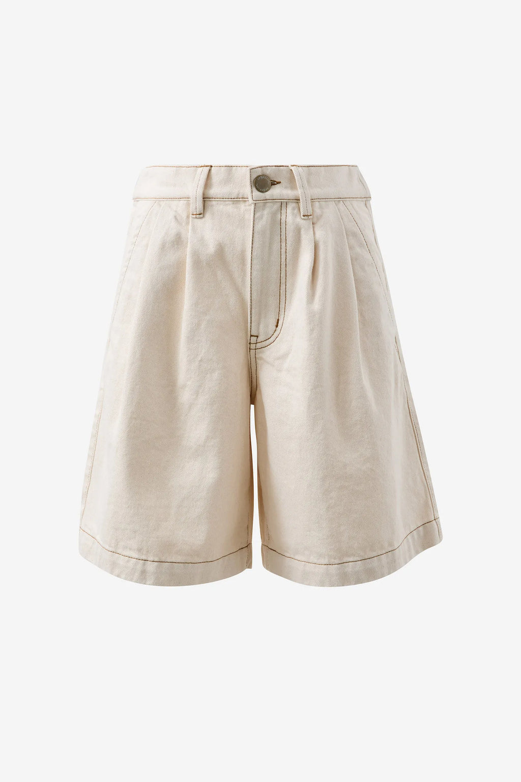 CERES LIFE SYLVIE LONGLINE PLEAT DENIM SHORT - NATURAL ECRU