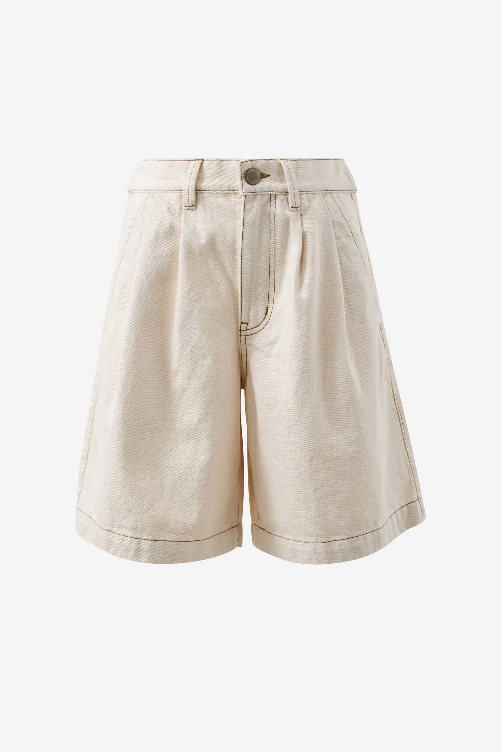 CERES LIFE SYLVIE LONGLINE PLEAT DENIM SHORT - NATURAL ECRU
