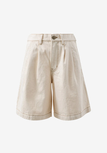 CERES LIFE SYLVIE LONGLINE PLEAT DENIM SHORT - NATURAL ECRU