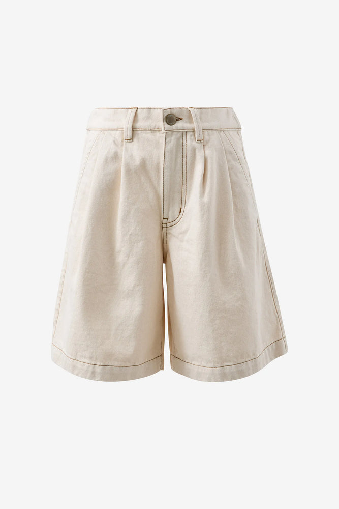 Load image into Gallery viewer, CERES LIFE SYLVIE LONGLINE PLEAT DENIM SHORT - NATURAL ECRU