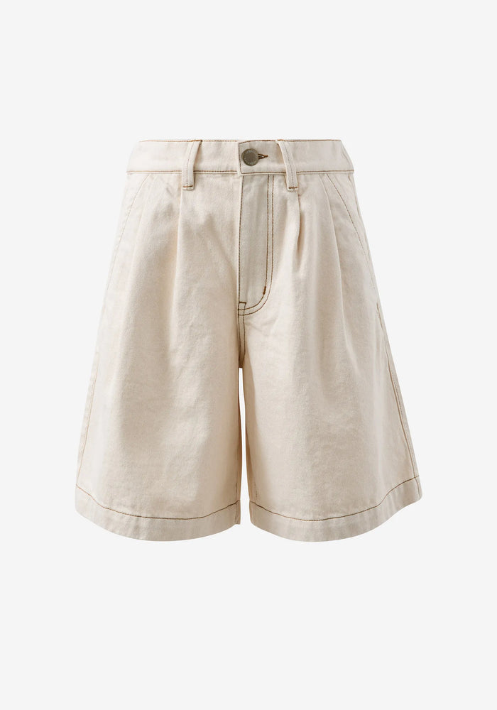 CERES LIFE SYLVIE LONGLINE PLEAT DENIM SHORT - NATURAL ECRU